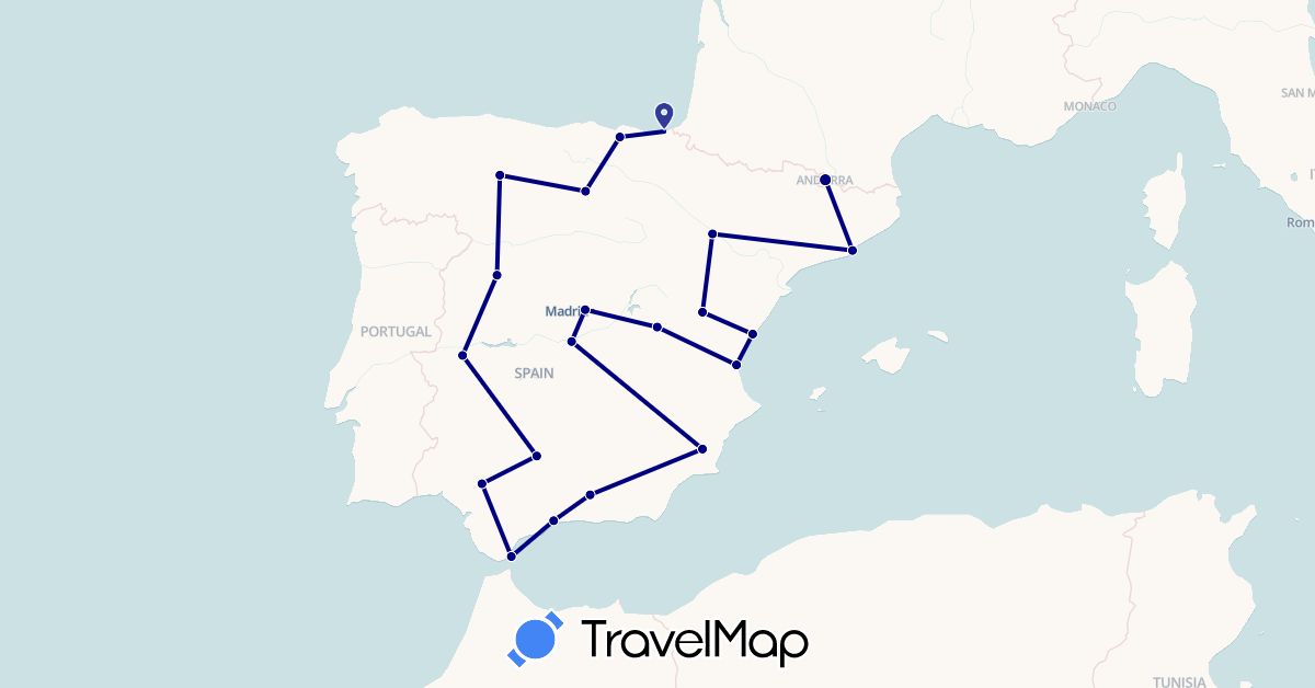 TravelMap itinerary: driving in Andorra, Spain, Gibraltar (Europe)